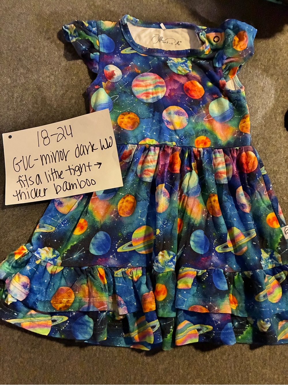 Ollee and Belle Girls Space Planet Ruffle Dress - Supernova Bamboo 18-24